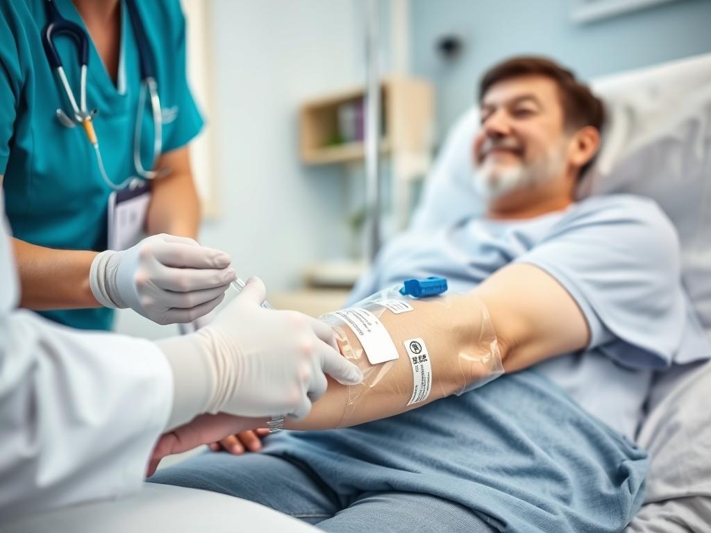 Paciente recebendo quimioterapia para tratamento de tumor cerebral Paciente recebendo quimioterapia para tratamento de tumor cerebral
