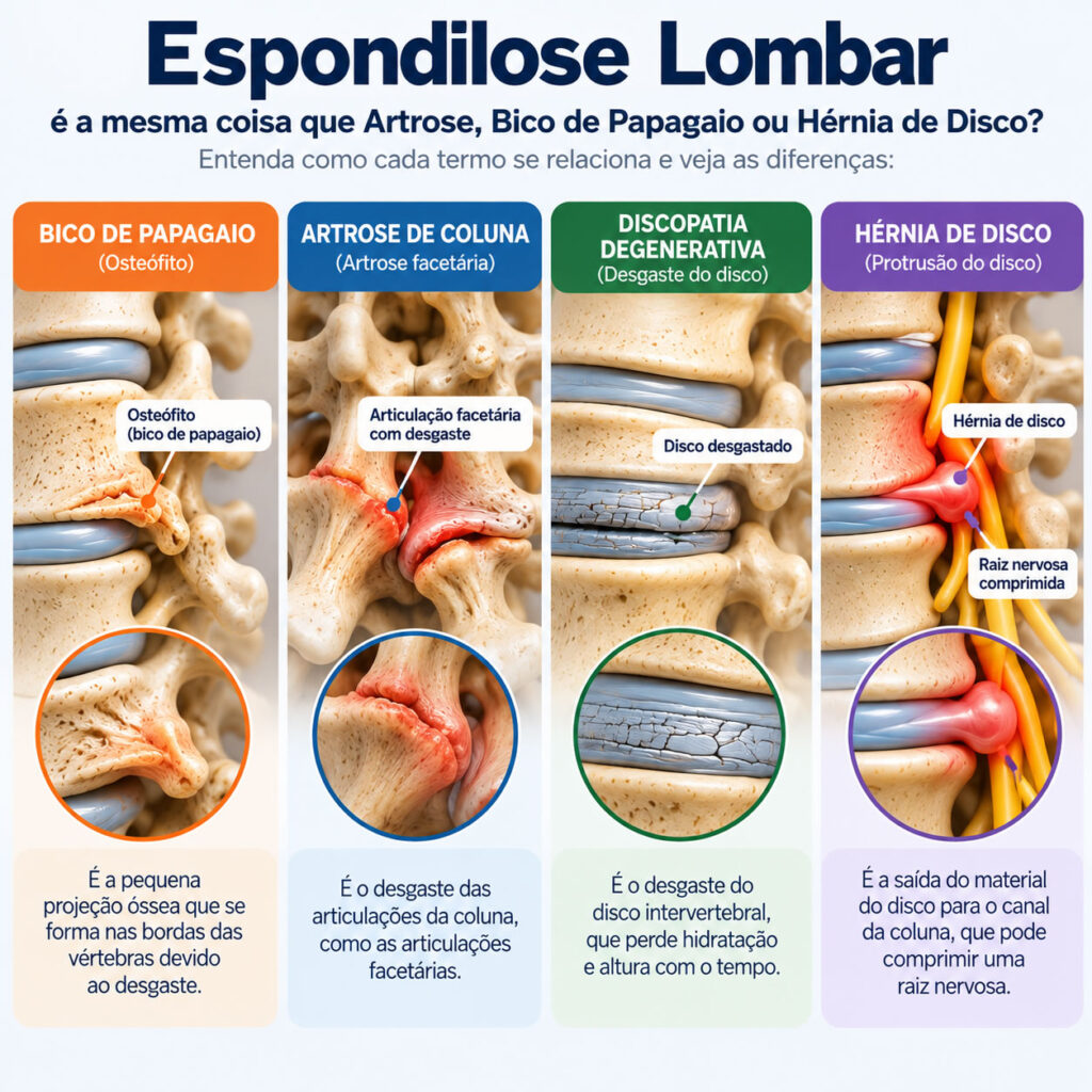 Espondilose Lombar É a Mesma Coisa Que Artrose, Bico de Papagaio ou Hérnia de Disco?